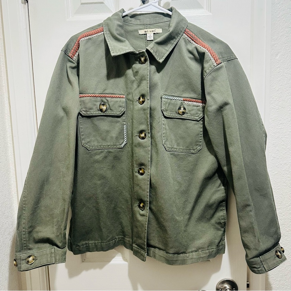 Miami Olive Bomber Jacket with Red Details
